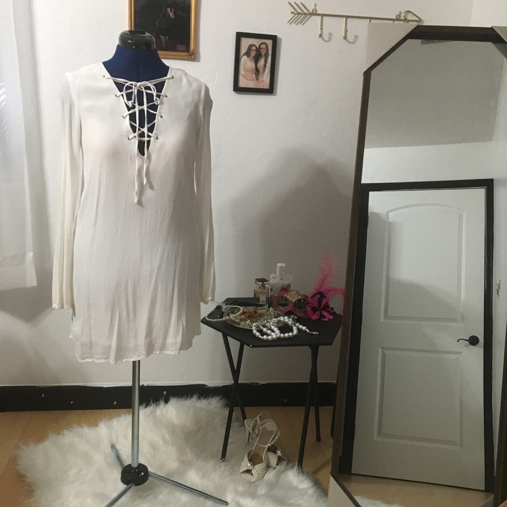 White Forever 21 Lace-up Tunic Dress